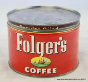 ©1952 Vintage Folger’s Coffee Red Tin Regular Grind Percolator Advertising Canco