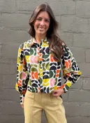 APNY Citrus Floral Puff Sleeve Button-Up Top