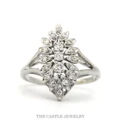 0.33ctw Marquise-Shape Diamond Cluster Ring with Split Shank in 14k White Gold