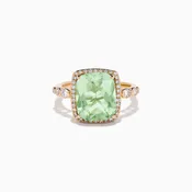 14K Rose Gold Green Amethyst and Diamond Halo Cocktail Ring