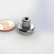 CUPF625 ~ Neodymium Cup Magnet with Female Threaded Stud | 5/8" Dia | 0.512" Thick | .315 Long  Female Threaded Stud | Ni-Cu-Ni Plated | Grade N40 | NdFeB | Axially Magnetized through the Thickness | North Polarity exposed