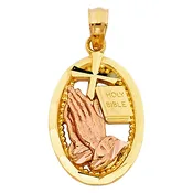 14k Two-Tone Gold Praying Hands Religious Pendant