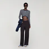 Cropped striped cotton T-shirt