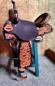 14" WILD O WEST BLACK WITH WHITE BUCKSTITCH BARREL SADDLE