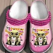 Baby Yoda Dunkin’ Donuts Crocs – Grogu Drinking Coffee Pink Shoes – Funny Star Wars Gift