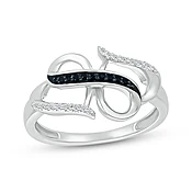 Black & White Diamond Infinity Hearts Ring 1/10 ct tw Sterling Silver