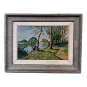 1950s Path on a Sunny Day Oil Painting — CANTERBURY COTTAGE ANTIQUES