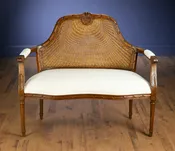 2 Seater Cane Back Upholstered Seat - Walnut Finish