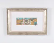 Original Mixed Media Art Custom Framed-Summer-Ornate Silver Wood Framed Vintage Beadwork Art-Tamara Scott-Bead Embroidery Art