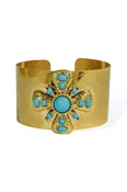 Aleah Turquoise and Gold Byzantine Cross Cuff Bracelet