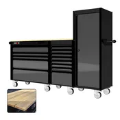 88 Series - 13 Drawers with Tall Locker - Black Handles - Traditional Casters