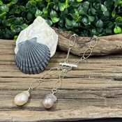 16-Inch Sterling Silver Lariat Necklace with Dual Baroque Pearls
