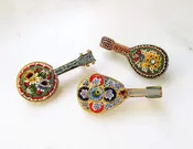 Vintage Lot Micro Mosaic Banjo Guitar Brooches Italy ETC3037