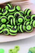 14mm Green & Black Striped Italian Poly Resin Round Bead, 1 Betelgeuse Bead
