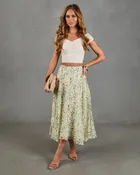 Adilene Pleated Floral Print Midi Skirt