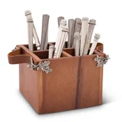 Acorn Oak Leaf Flatware Caddy - Square Box Wood