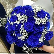 Long Stem Dozen Blue Roses with Baby's Breath and greenery Wrapped Bouquet — FLEUR DE LIS FLORIST
