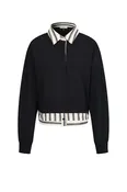 Anette Knit Collar Sweatshirt with Stripe Contrast