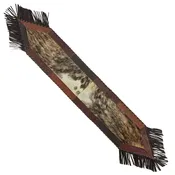 American West at Home 64" Hair‑On Hide Table Runner with Leather Fringe  Hand‑Tooled Genuine Leather