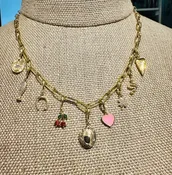 9 Charm Necklace 14k gold Plate