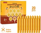 BRUBAKER 100% Pure Beeswax Christmas Tree Candles for Pyramids & Chimes - Honey colour - Pack of 20 in a Gift Box