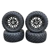12 Inch Machined Moto Golf Cart Wheels With 20x10-12 Street Tires, Set of 4