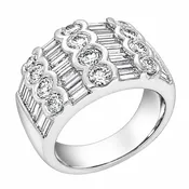 Platinum and Baguette and Round Cut Diamond Cocktail Ring