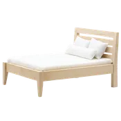 1 Inch Scale Dollhouse Miniature Unfinished Double Bed with Mattress and Pillows