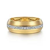 14K Yellow Gold Diamond Men's Wedding Ring in High Polish Finish