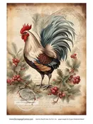 A4 Christmas Rooster Decoupage Rice Paper DC114 | Barnyard Chicken Holiday Craft Supplies | Festive Decoupage Creations