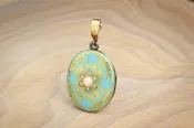 Antique Blue Enamel, Diamond and Pearl Locket Pendant