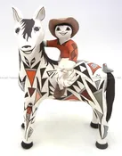 Acoma Judy Lewis Handmade and Hand Painted Polychrome Horse and Cowboy Figurine