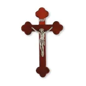 10" Latin Style Dark Cherry Wood Crucifix with Antiqued Fine Pewter Corpus