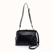 Alba Frame Large Shoulder Bag In Polished Leather - Black