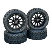 14 Inch Glossy Black Cascade Golf Cart Wheels With 22x10-14 Street Tires, Set of 4