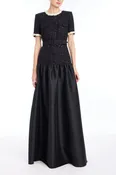 A-Line Sequin Tweed & Mikado Gown