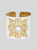 2" White Maltese Cross Hinged Cuff with Crystal Pearl