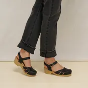Dansko Margreta: Leather Mary Jane - Black Leather, Honey Distressed, Red Burnished Nubuck