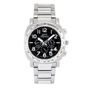 Gino Franco Mens Black Dial Round 45mm Stainless Steel Chronograph Stopwatch