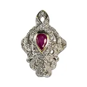 14K White Gold Art Deco Ruby & Diamond Ring
