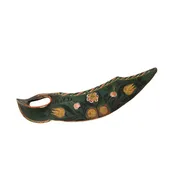 19th Century Norwegian Blue Painted Pine Scutching Knife Dated 1856