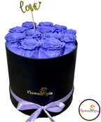 12 PRESERVED LAVENDER ROSES IN A ROUND BOX