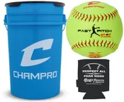 CHAMPRO CSB7 Durahide Cover 11″ ASA/USA Game Softballs in a Blue Bucket – 18 Balls