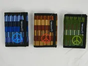 Brocaded 3-Fold Wallet with Peace Sign Embroidery