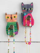 Adhesive Wooden Wall Hooks, Set of 2 - Cat