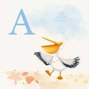 Pelican Coastal Alphabet Printable Art - Blue