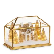 10.75" Lighted Gold House Terrarium
