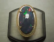 18KT Gold 19.15ct GIA Certified Mystic Midnight Black Opal Solitaire Ring C1970