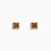14K Rose Gold Brown Square Cut Diamond Stud Earrings