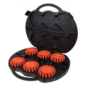 Magnetic Rechargable 6-Pack LED Road Flares w/ Carrying Case – 12V Plug, 120VAC Wall Charger (Amb)